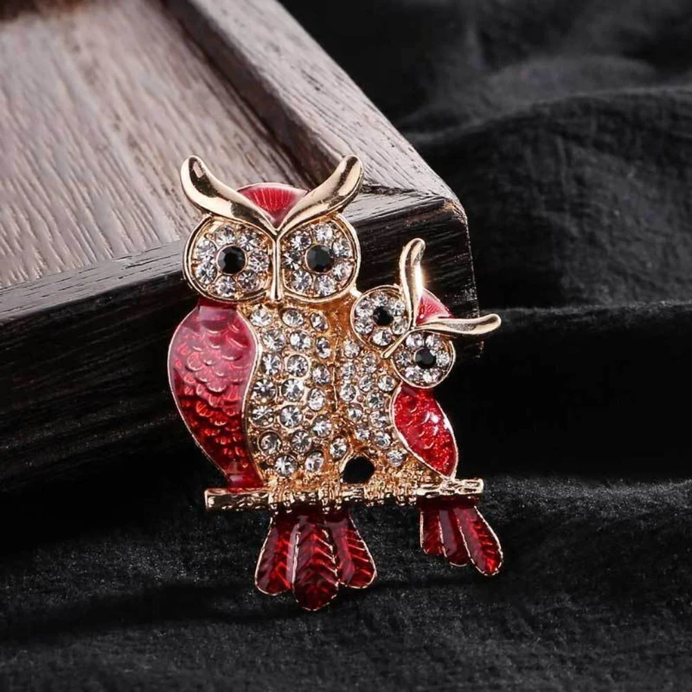 Rhinestone Owl Brooch